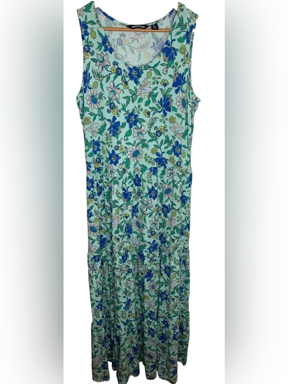 Lands End Floral Maxi Dress Sleeveless Tiered Sz Med Garden Party Cottage Core